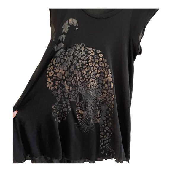 Lauren Moshi Black Leopard Graphic Asymmetrical Hem Tunic Tank Top Size XS Modal - Picture 2 of 10
